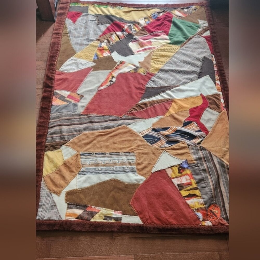 Crazy Quilt with‎ Multicolor Design Retro 70 Hunter Colors Thick Plush Handcraft